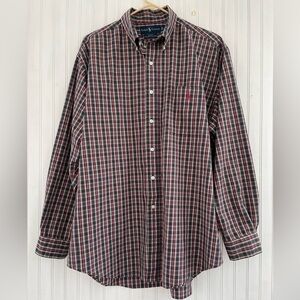 Ralph Lauren Men’s Navy Red Plaid Blake Button Down Shirt Size Large